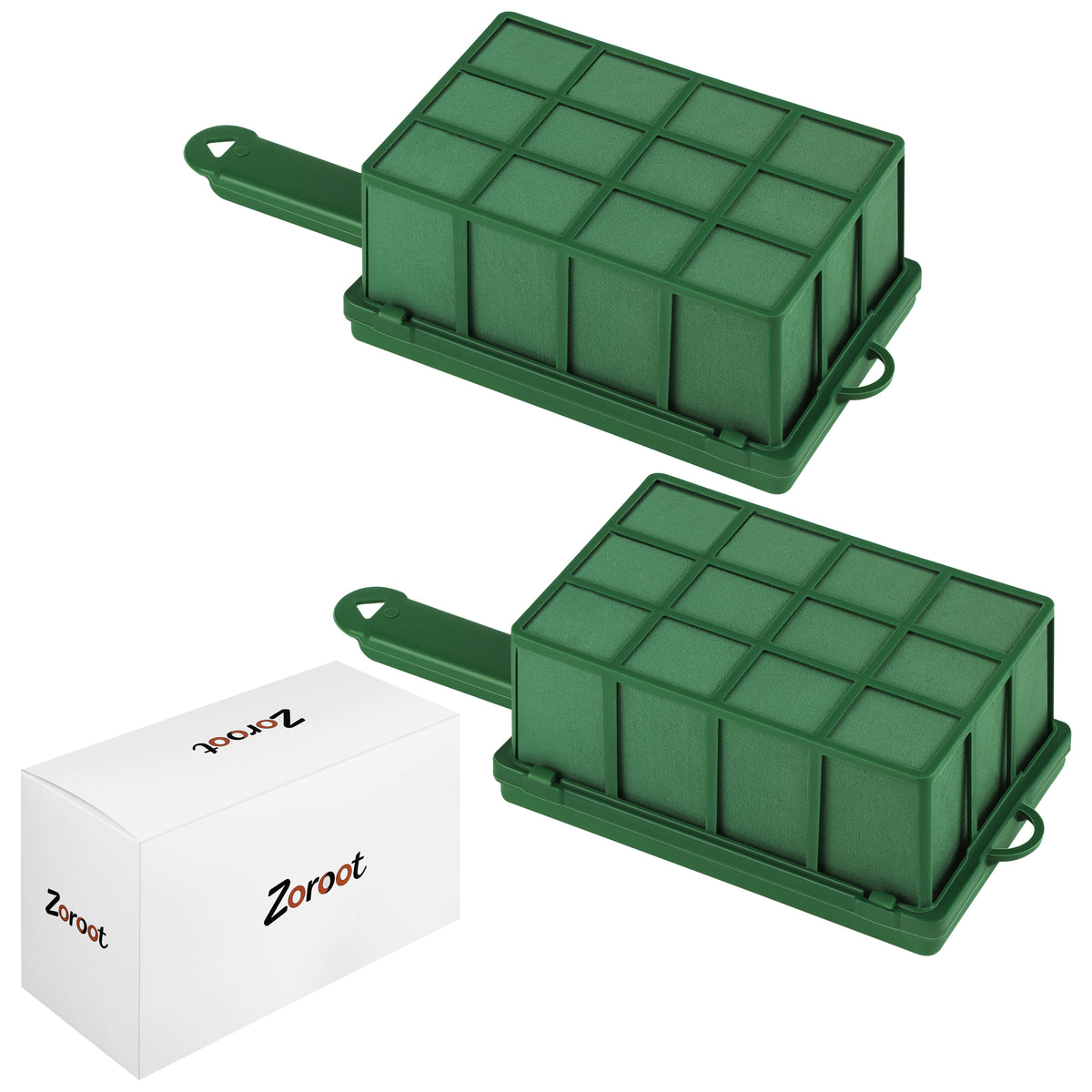 Zoroot 2 Pieces Floral Foam Cage with Floral Foam, Flower Cage Holder,Dry and Wet Rectangle Flower Arrangement Green Floral Blocks with Handle for Fresh Flowers Wedding Holiday Home Decorations