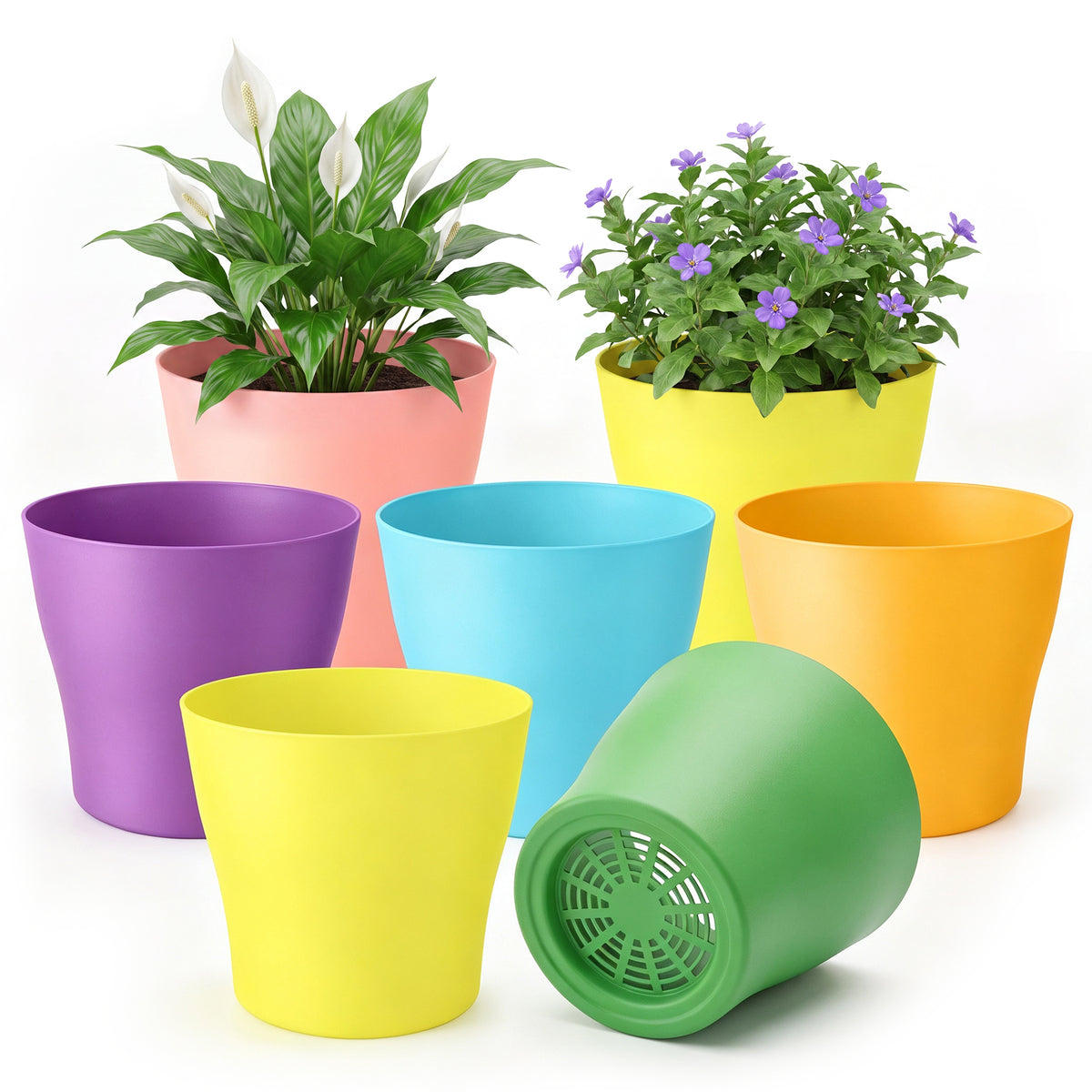 Zoroot 7 Pack Colorful Plastic Plant Pots with Drainage,7 Bright Colors, Built-In Drainage Holes, Lightweight & Sturdy, for Succulents, Herbs, Seedlings, Indoor & Outdoor Use