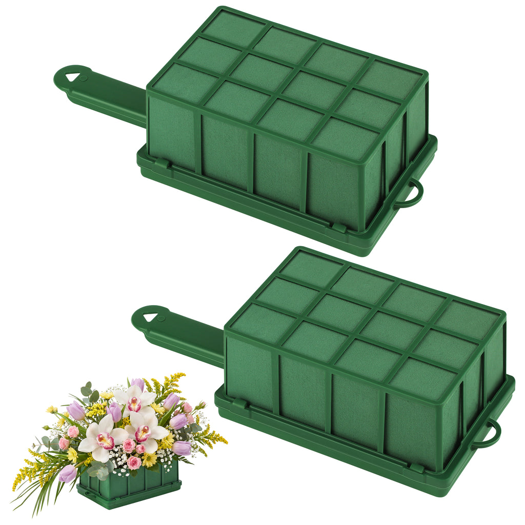 Zoroot 2 Pieces Floral Foam Cage with Floral Foam, Flower Cage Holder,Dry and Wet Rectangle Flower Arrangement Green Floral Blocks with Handle for Fresh Flowers Wedding Holiday Home Decorations