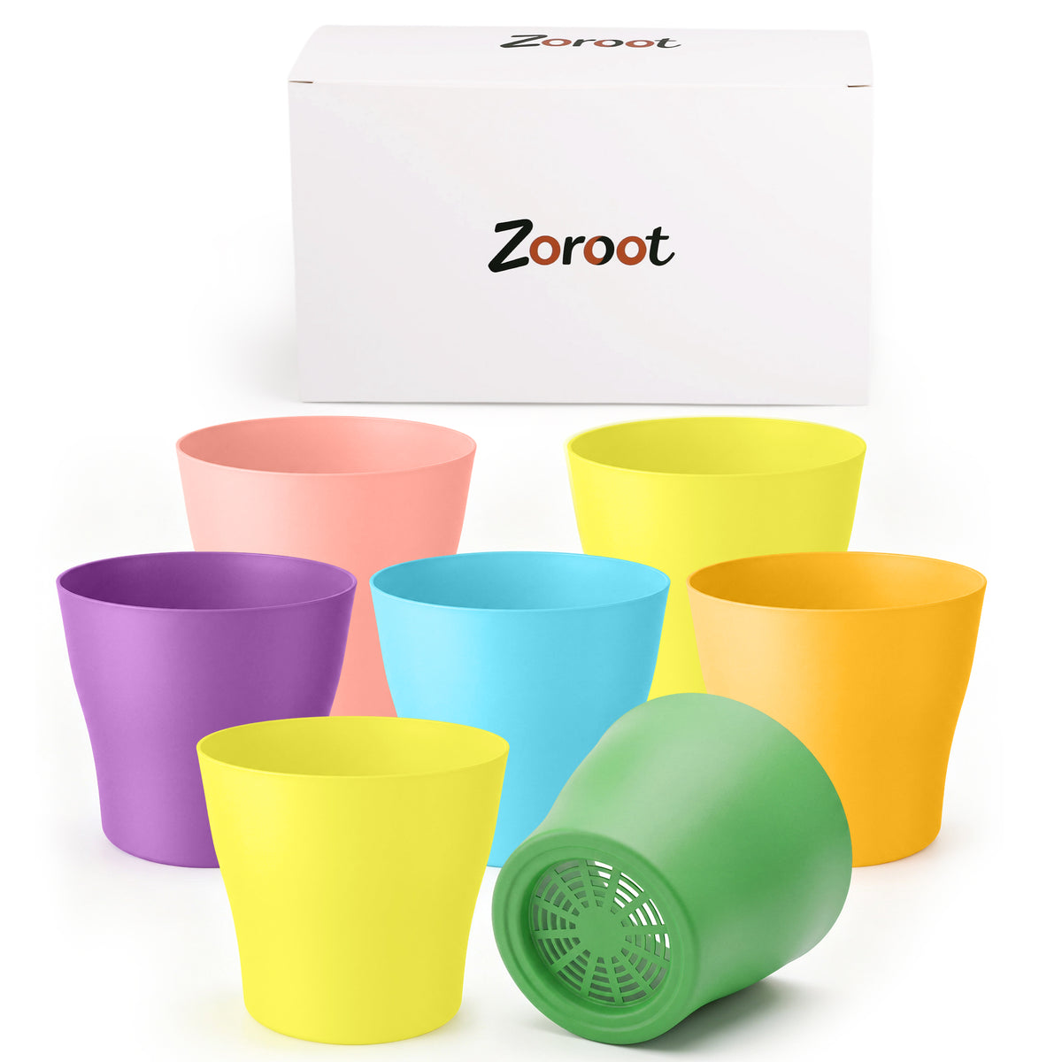 Zoroot 7 Pack Colorful Plastic Plant Pots with Drainage,7 Bright Colors, Built-In Drainage Holes, Lightweight & Sturdy, for Succulents, Herbs, Seedlings, Indoor & Outdoor Use