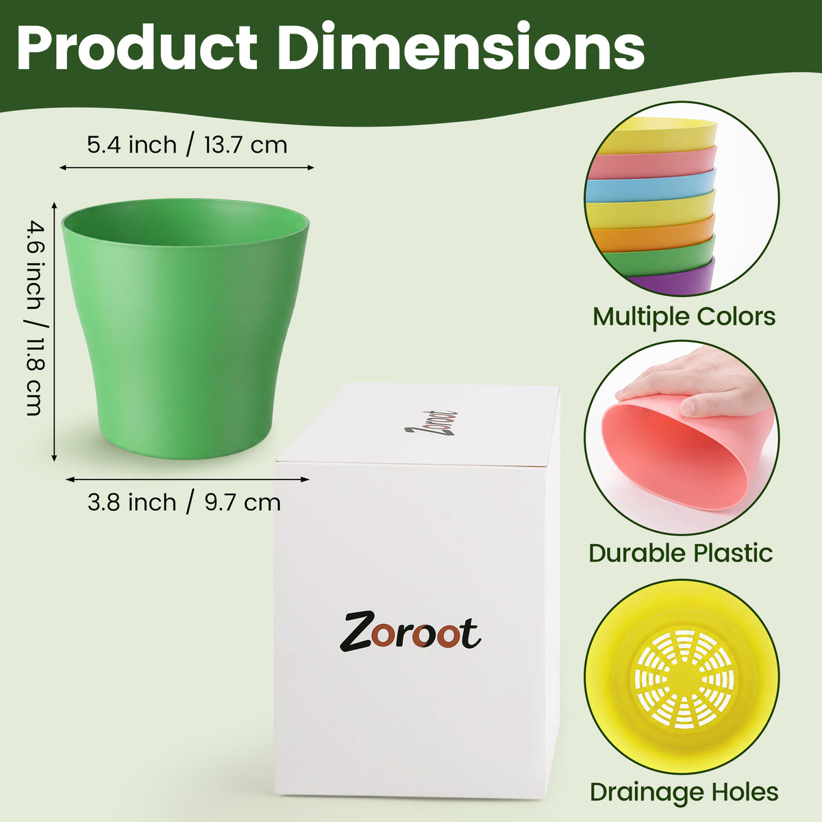 Zoroot 7 Pack Colorful Plastic Plant Pots with Drainage,7 Bright Colors, Built-In Drainage Holes, Lightweight & Sturdy, for Succulents, Herbs, Seedlings, Indoor & Outdoor Use