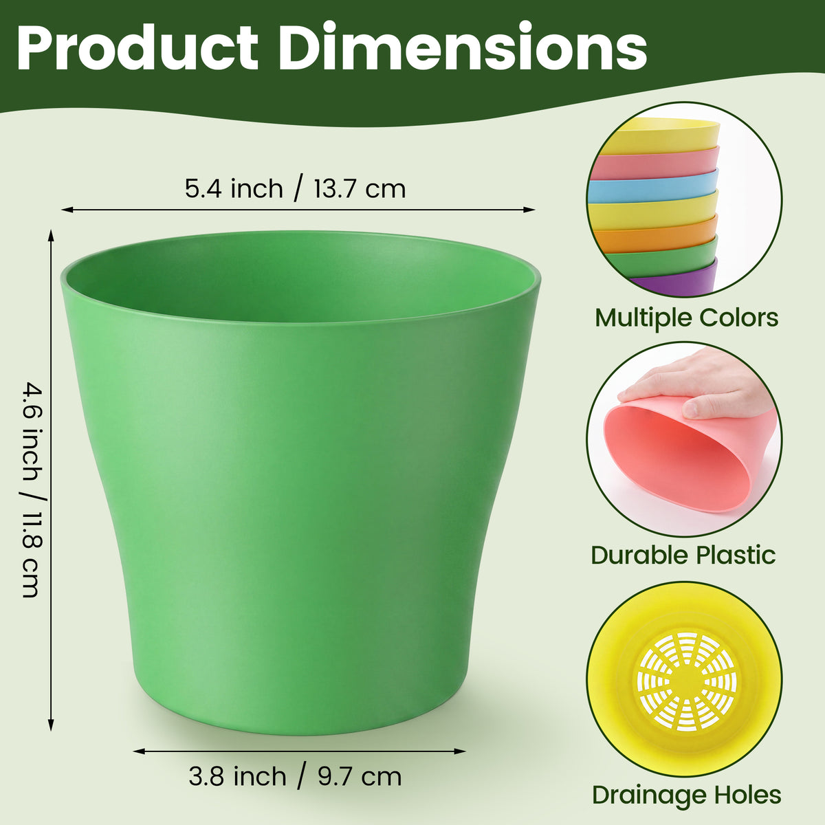 Zoroot 7 Pack Colorful Plastic Plant Pots with Drainage,7 Bright Colors, Built-In Drainage Holes, Lightweight & Sturdy, for Succulents, Herbs, Seedlings, Indoor & Outdoor Use