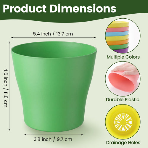 Zoroot 7 Pack Colorful Plastic Plant Pots with Drainage,7 Bright Colors, Built-In Drainage Holes, Lightweight & Sturdy, for Succulents, Herbs, Seedlings, Indoor & Outdoor Use